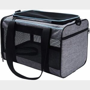 Gray & Black Mesh Pet Carrier Bag with Light Blue Trim